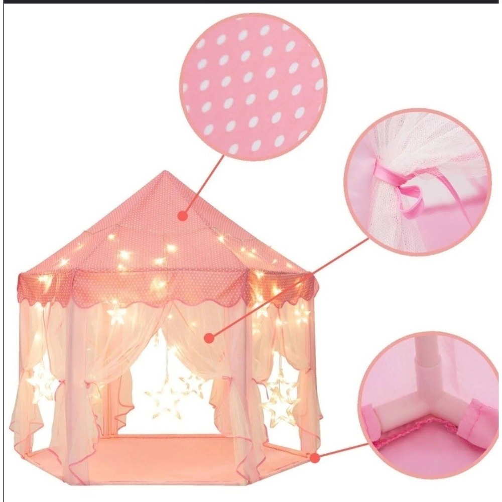 Princess Castle Play Tent for Kids - Pink Hexagon Playhouse Sunnyglade 55'x53'